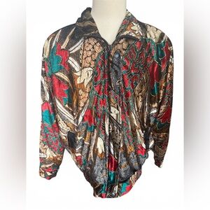 Vintage 80s/90s Kocal Velvet Bomber Jacket - Baroque Floral Print - Medium